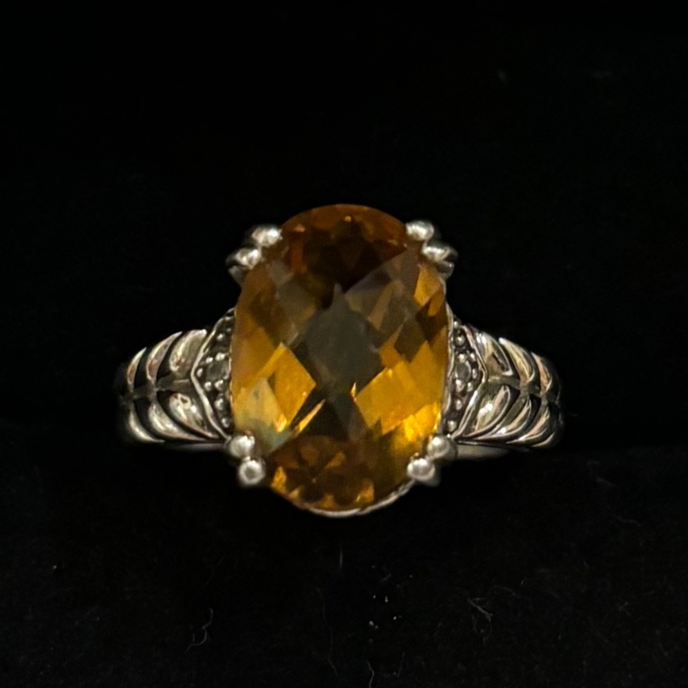 Whiskey Quartz & White Topaz Sterling Silver Ring